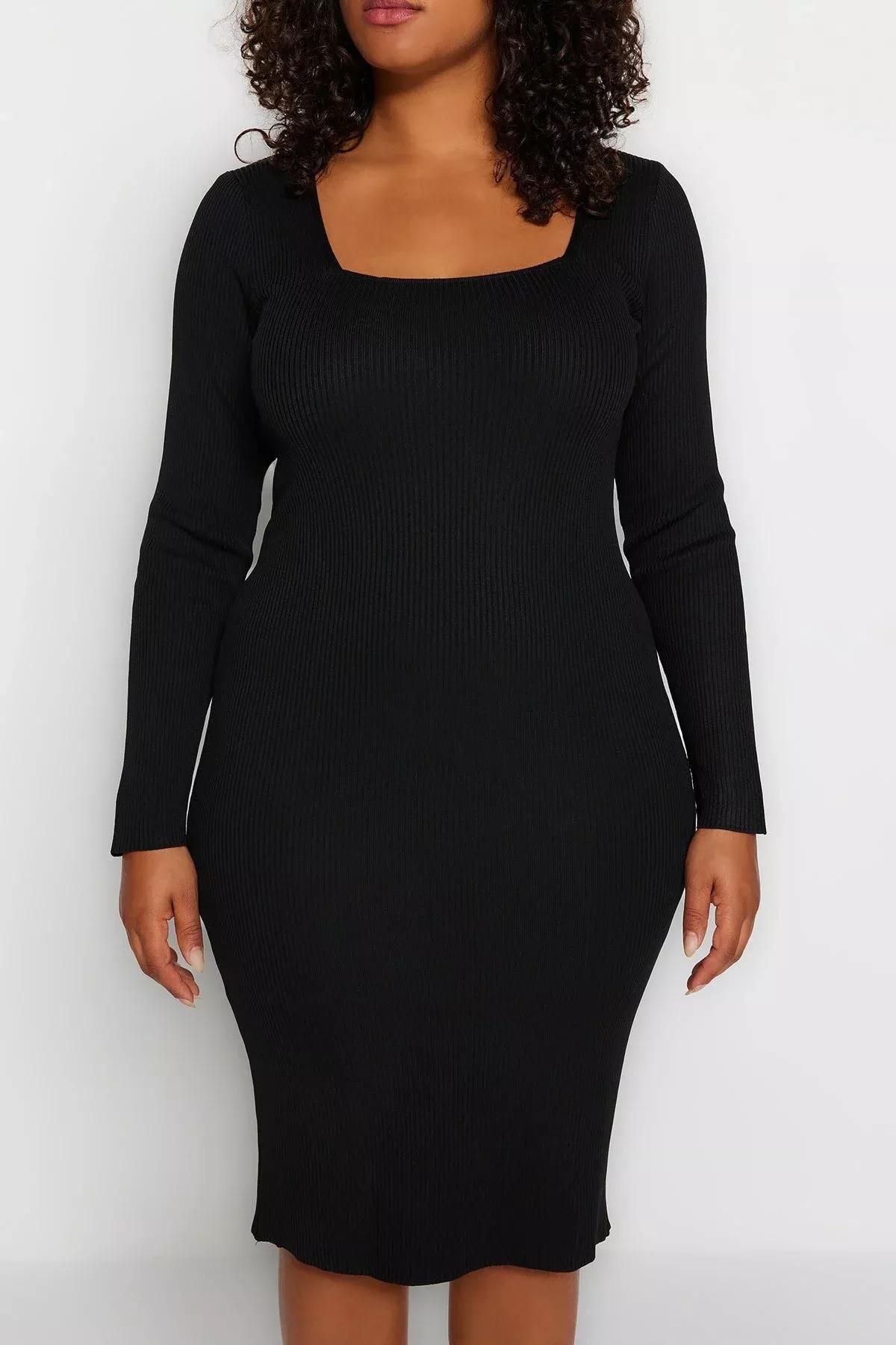 Black Bodycon Plus Size Dress, BLACK, large image number 3