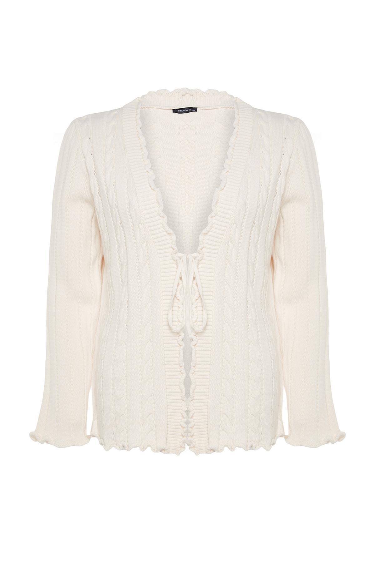 Cream Knitted Plus Size Cardigan, , large image number 4
