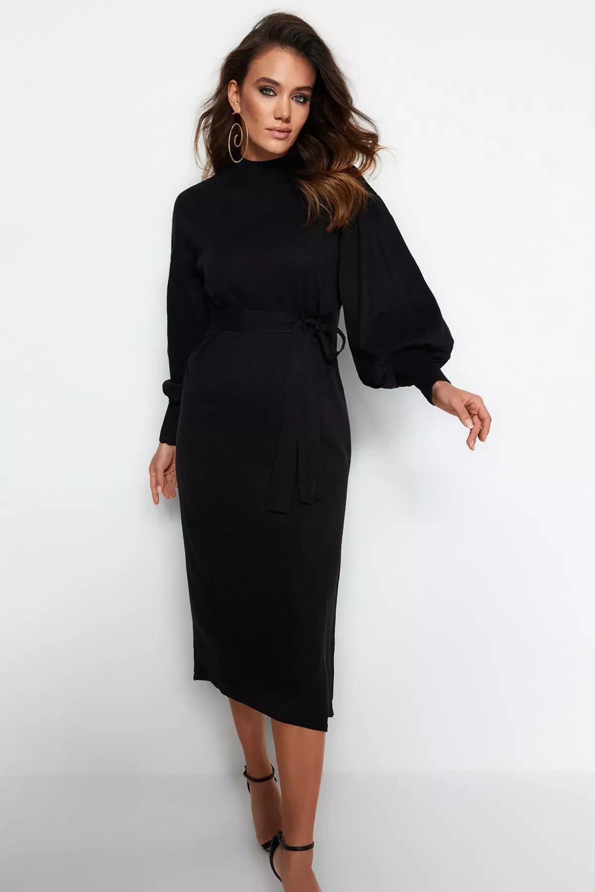 Black Basic Dress, BLACK, large image number 0