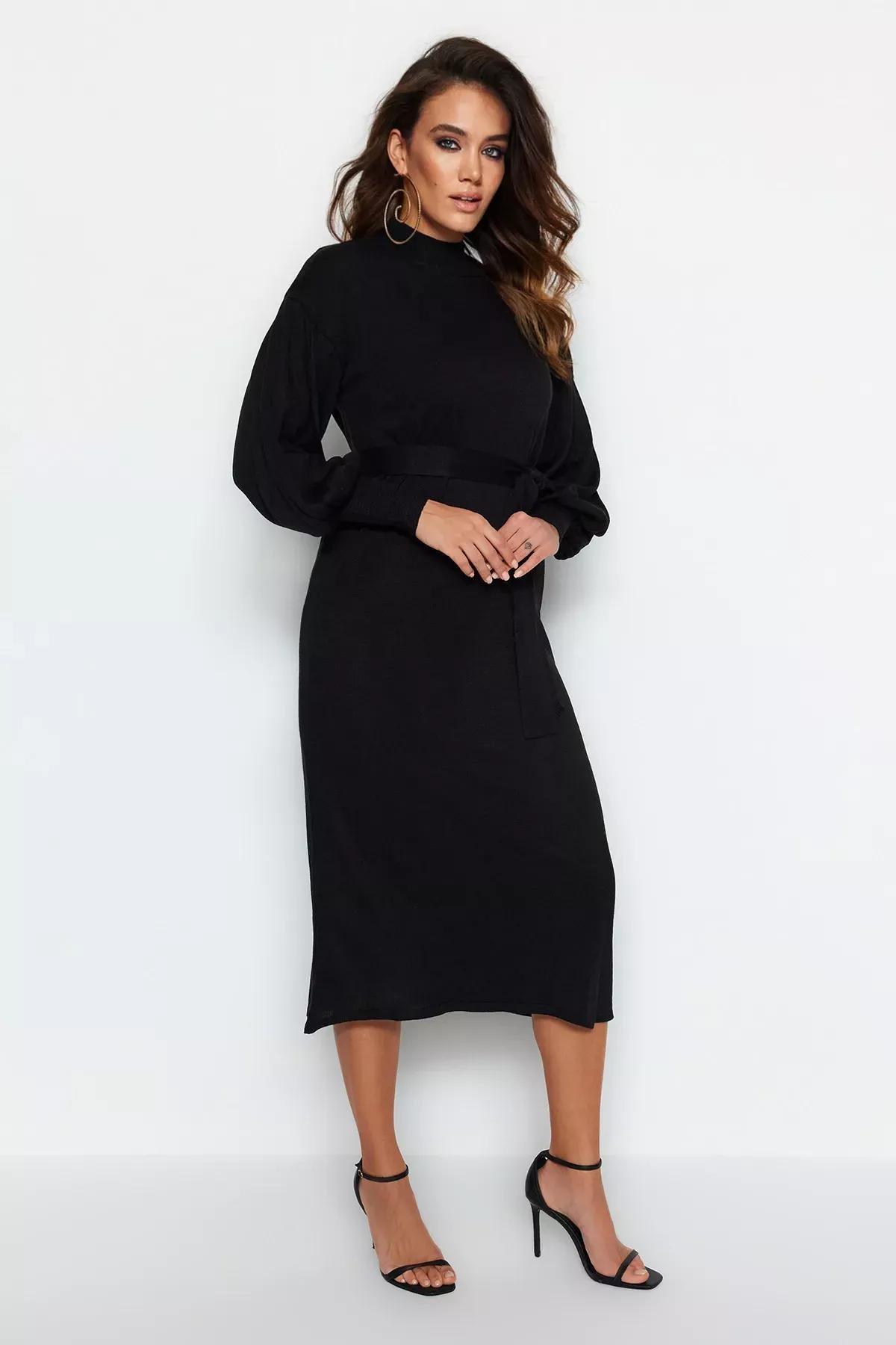 Black Basic Dress, BLACK, large image number 1