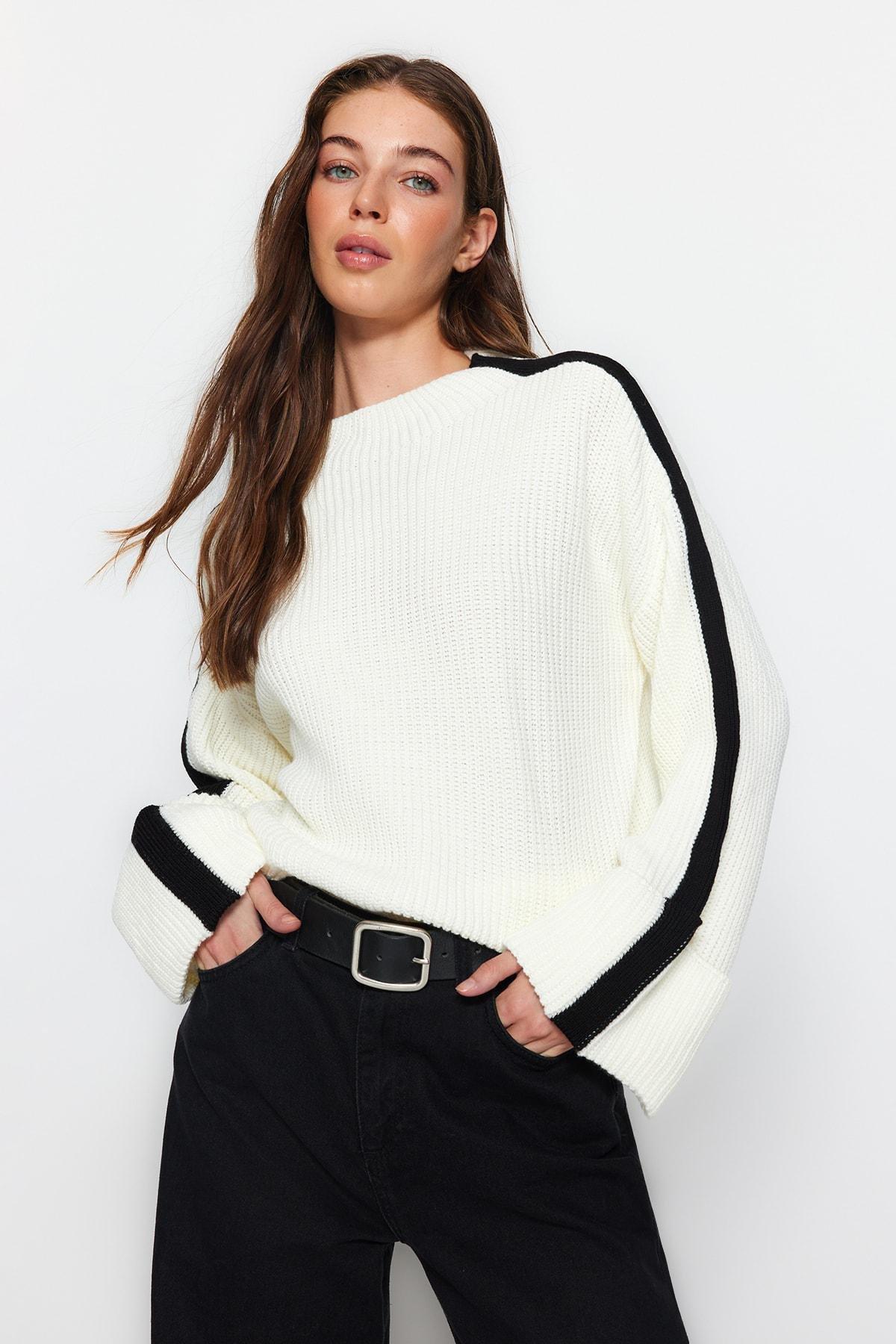Cream Oversize Off-Shoulder Sweater, , large image number 0