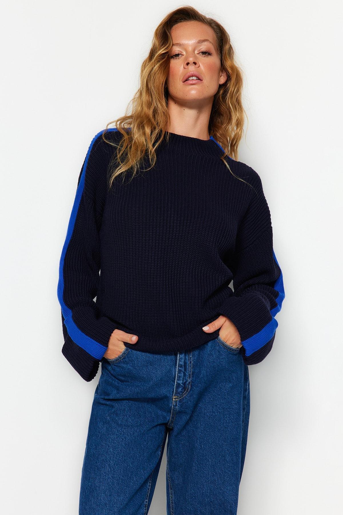 Navy Oversize Off-Shoulder Sweater, , large image number 0