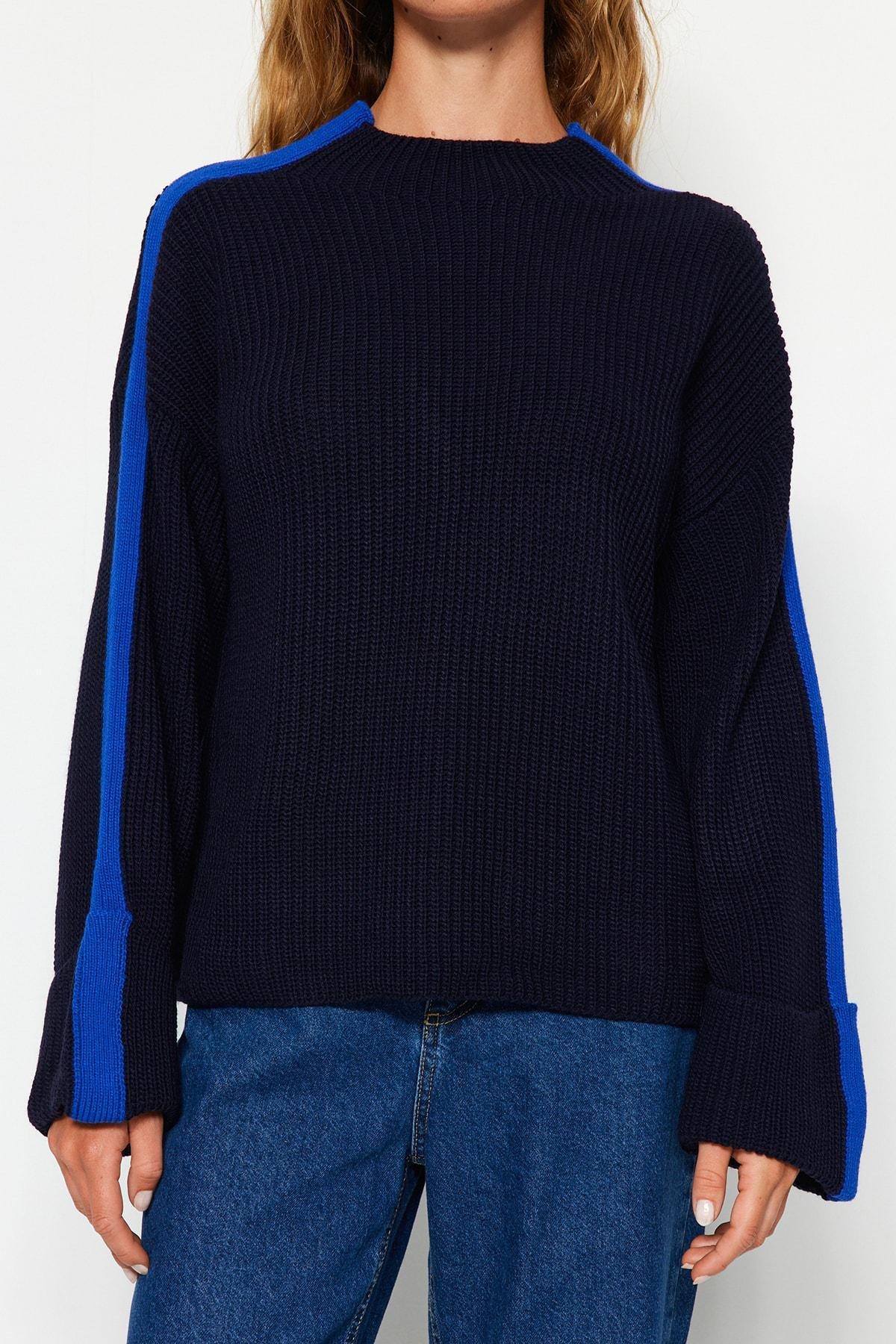 Navy Oversize Off-Shoulder Sweater, , large image number 3