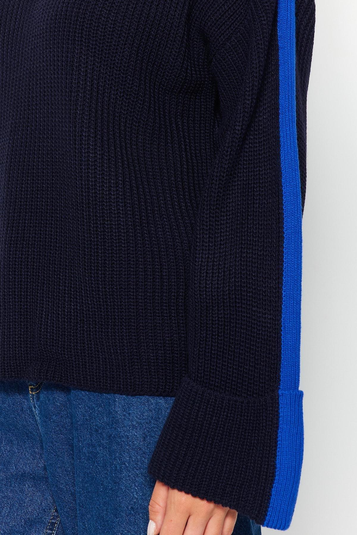 Navy Oversize Off-Shoulder Sweater, , large image number 4