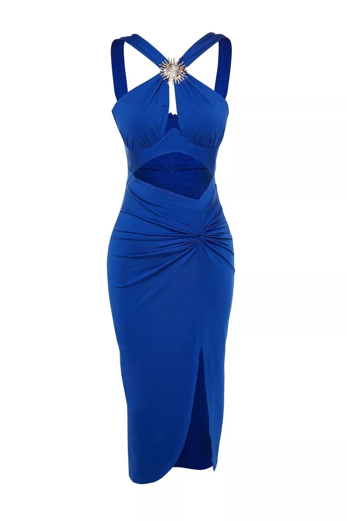 Asymmetric Party Midi Dress, Sax, large image number 2