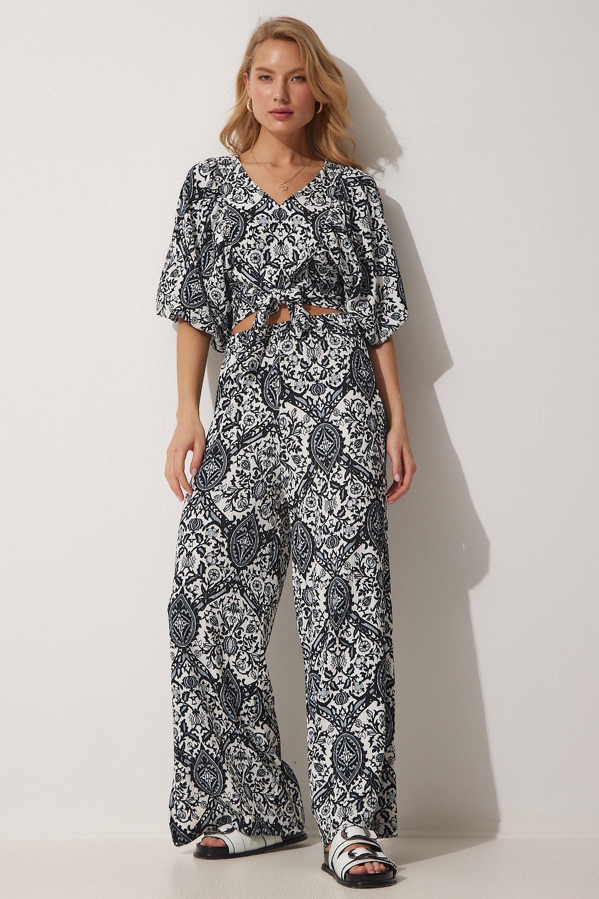 Black Patterned Co-Ord Set, BLACK WHITE, large image number 1