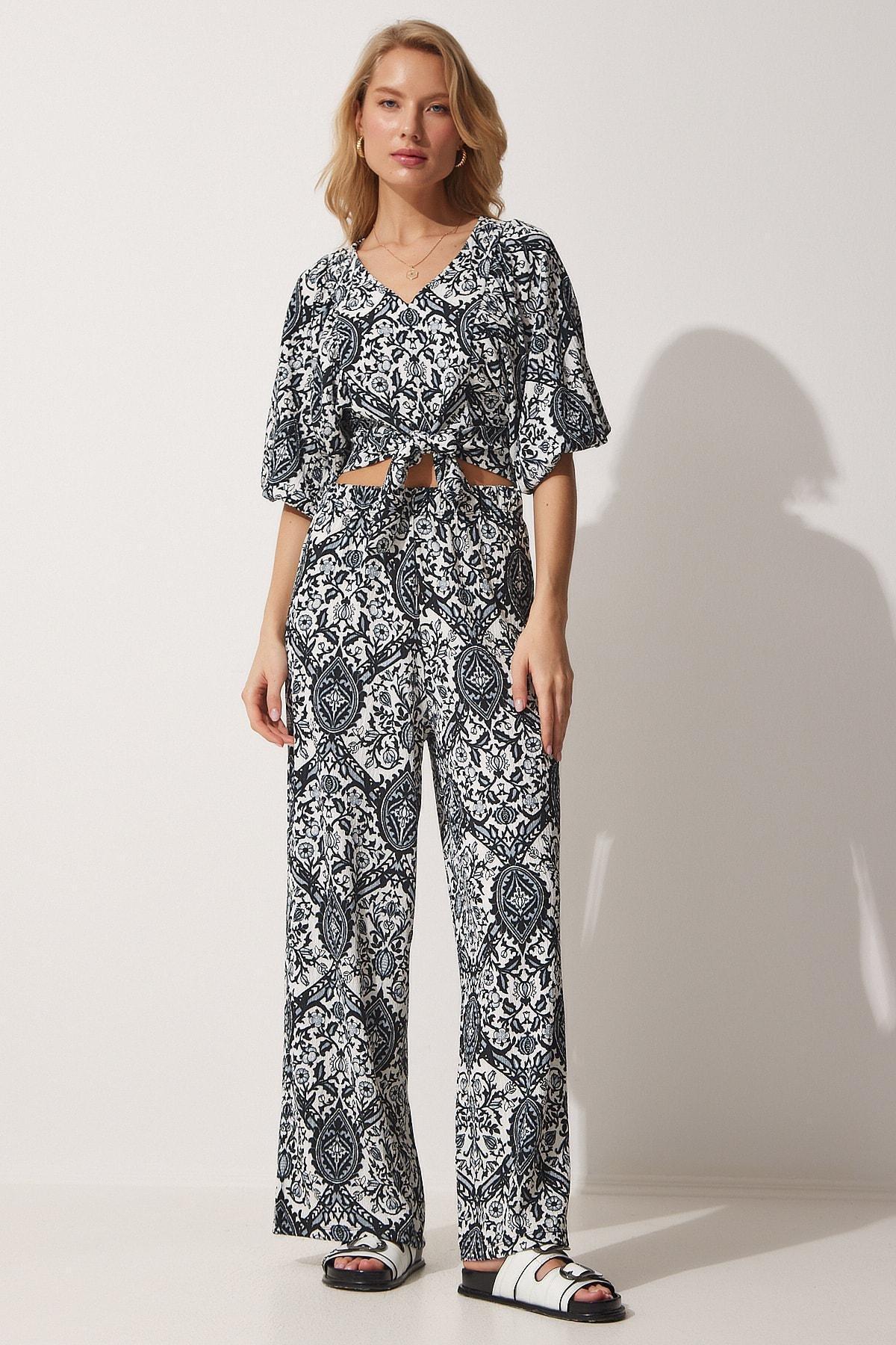 Black Patterned Co-Ord Set, BLACK WHITE, large image number 2