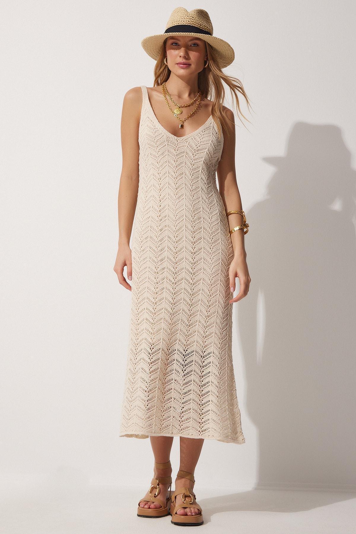 Crochet A-Line Bohemian Maxi Dress, Cream, large image number 2