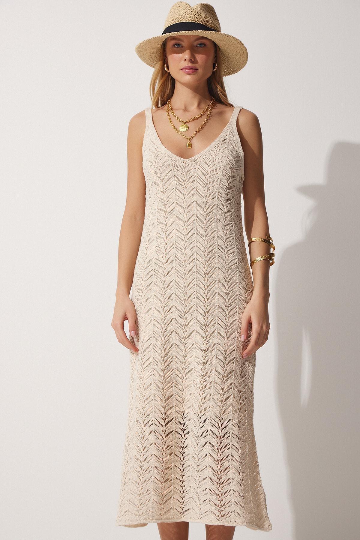 Happiness Istanbul - Beige Strap Openwork Dress