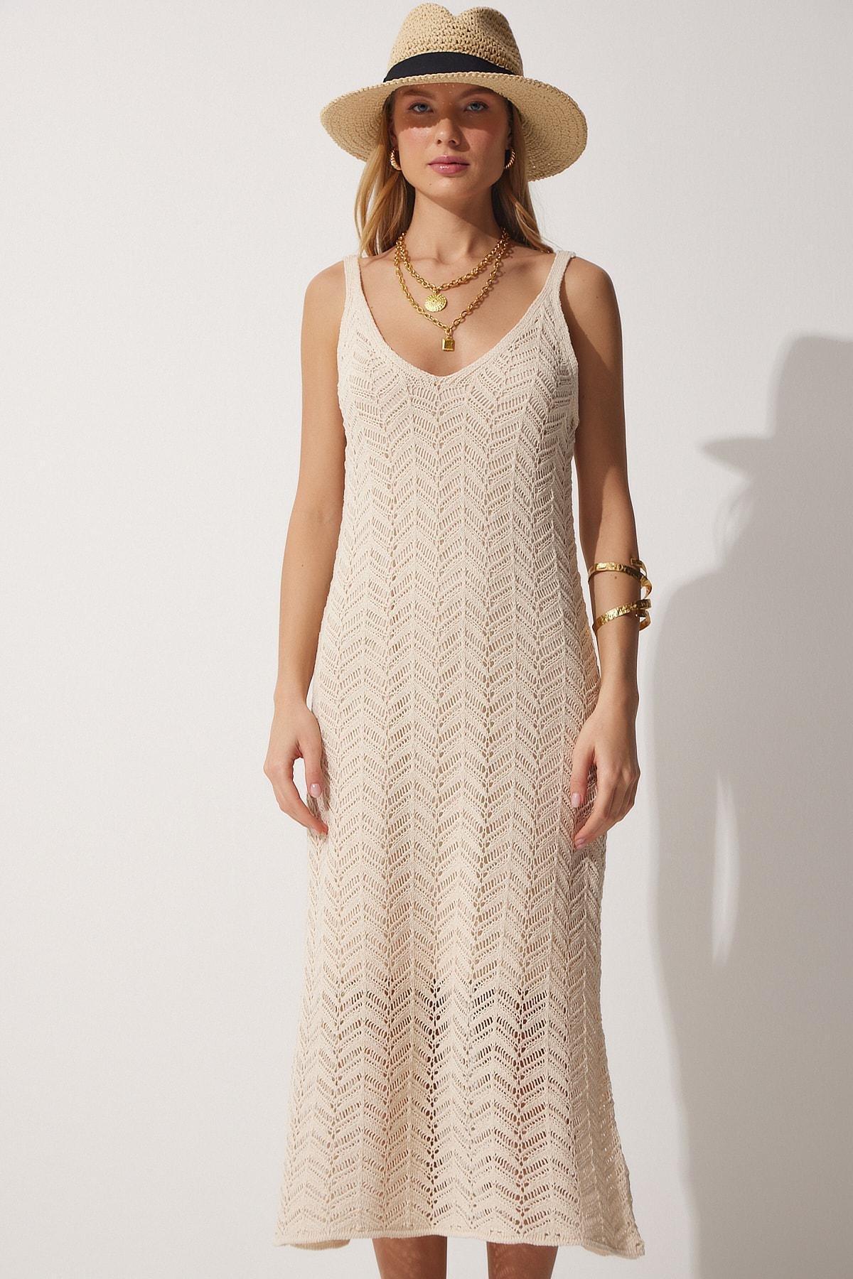 Crochet A-Line Bohemian Maxi Dress, Cream, large image number 3