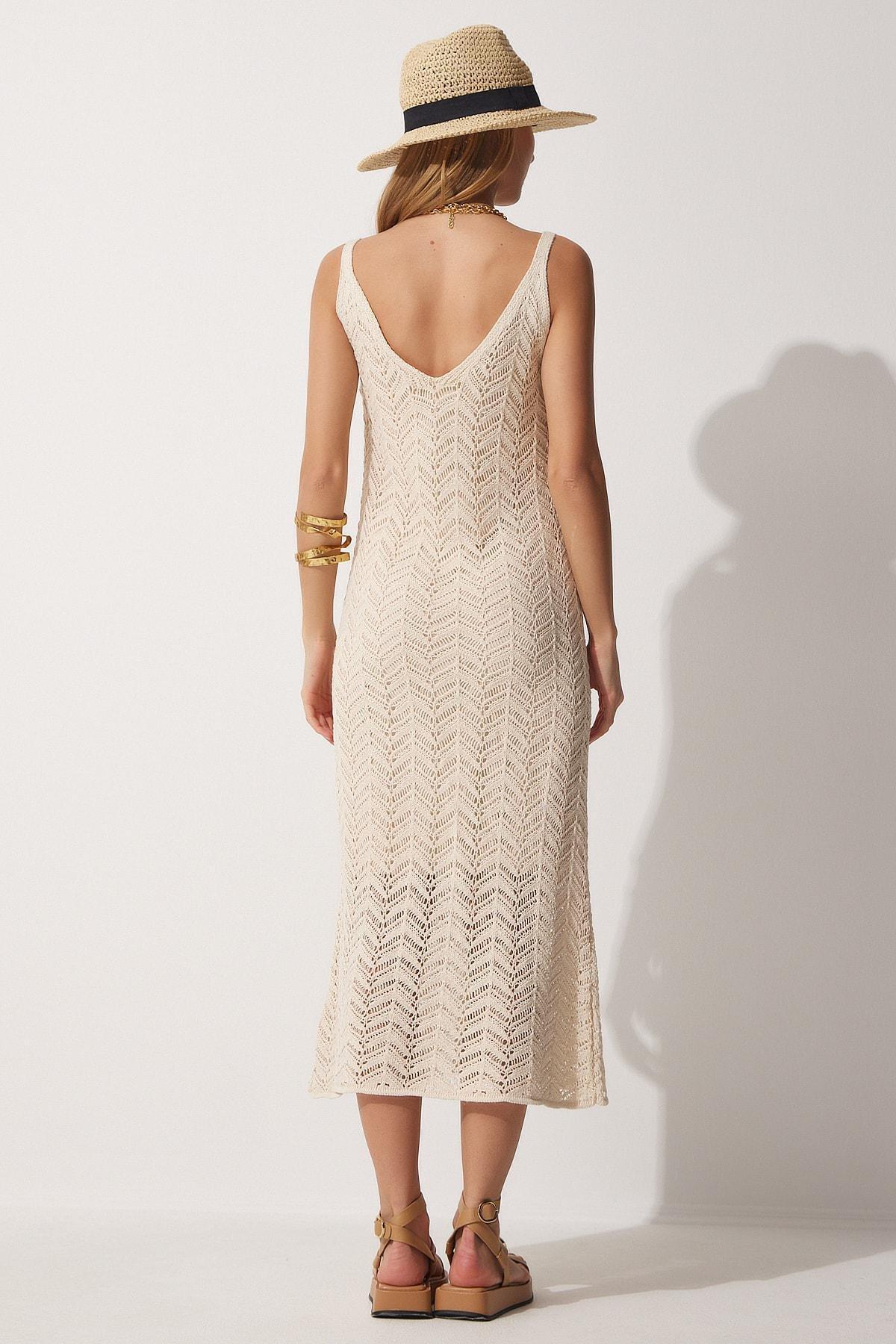 Crochet A-Line Bohemian Maxi Dress, Cream, large image number 4