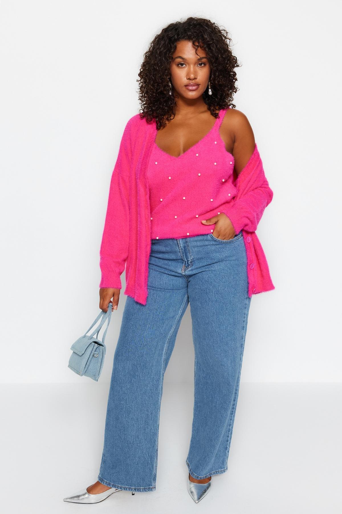 Pink Detailed Knitted Blouse, , large image number 0