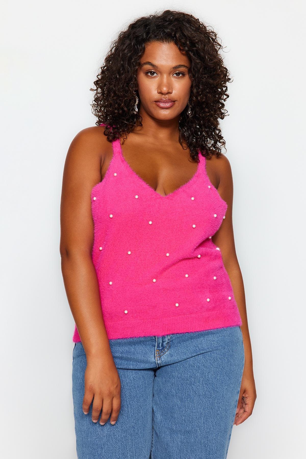 Pink Detailed Knitted Blouse, , large image number 4