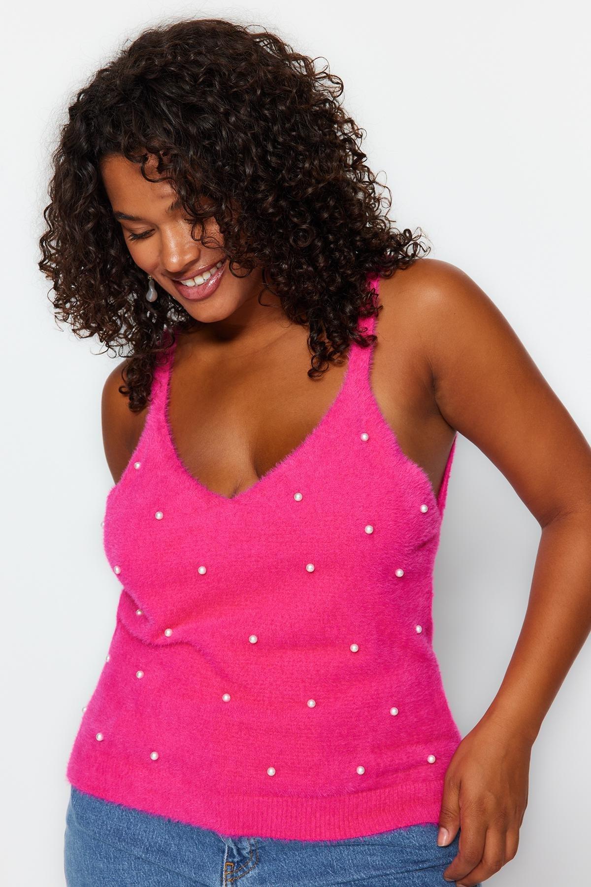 Pink Detailed Knitted Blouse, , large image number 5