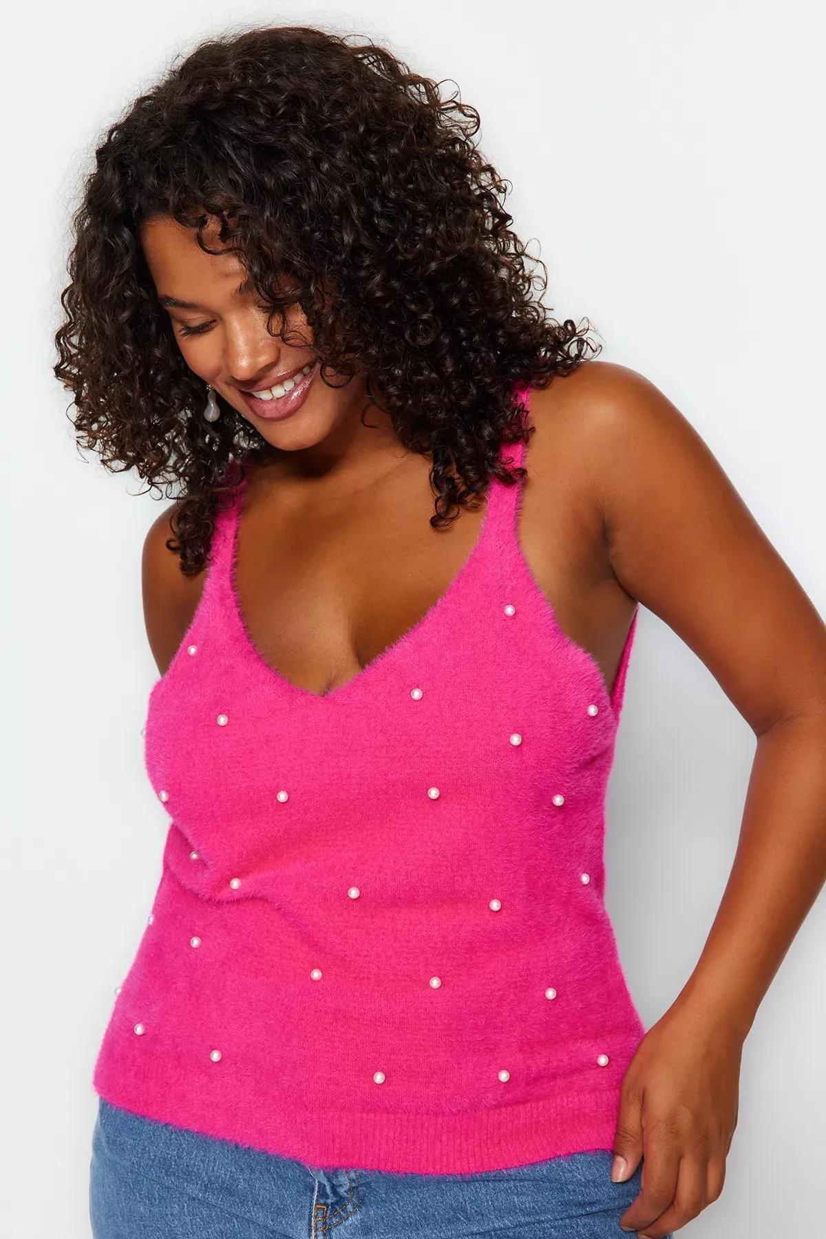 Pink Detailed Knitted Blouse, Pink, large image number 5