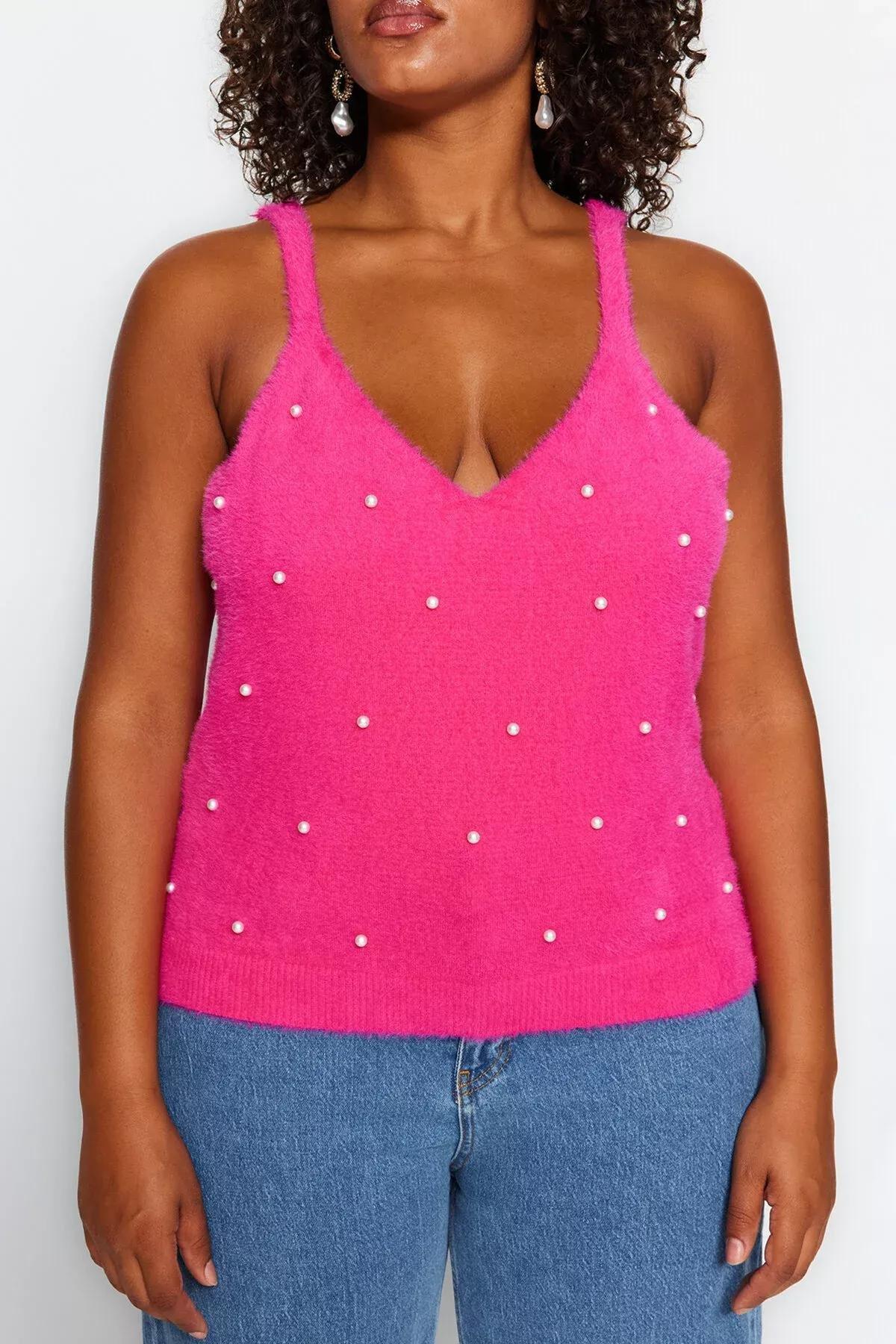 Pink Detailed Knitted Blouse, Pink, large image number 6