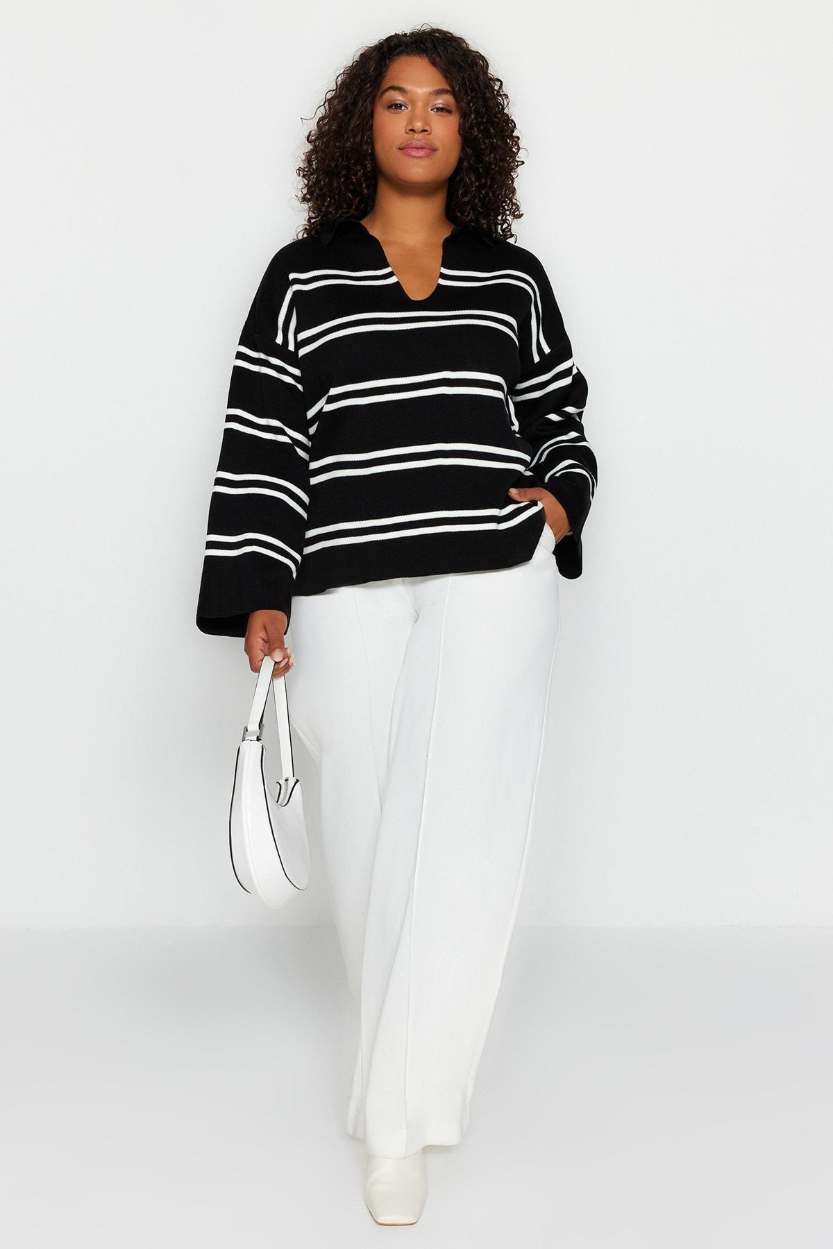 Black Striped Plus Size Sweater, , large image number 2