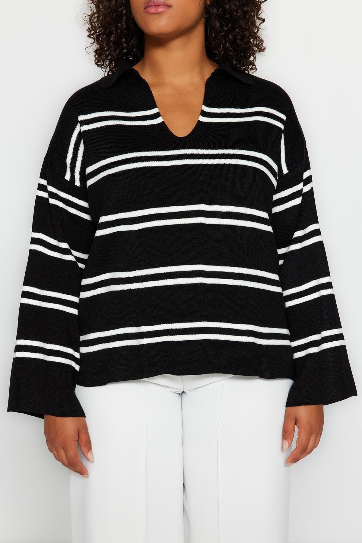 Black Striped Plus Size Sweater, , large image number 3