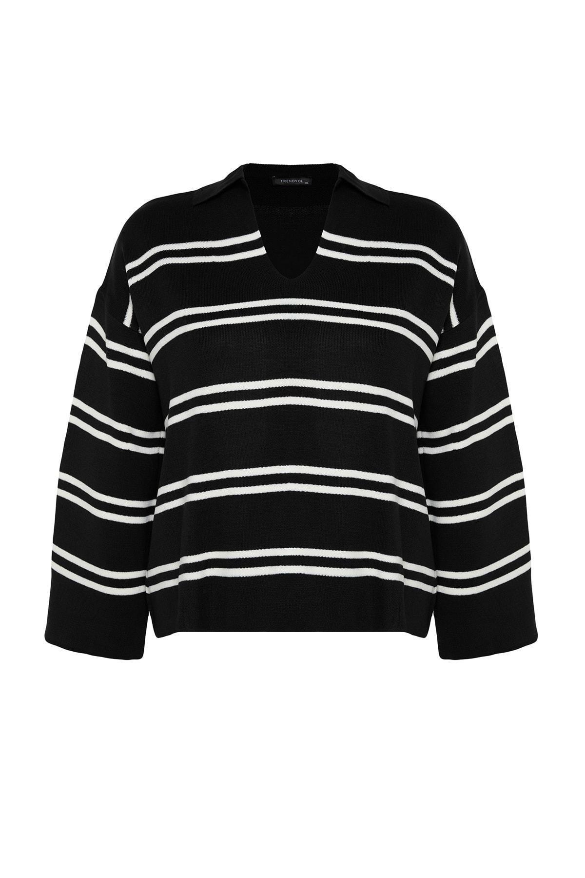 Black Striped Plus Size Sweater, , large image number 5