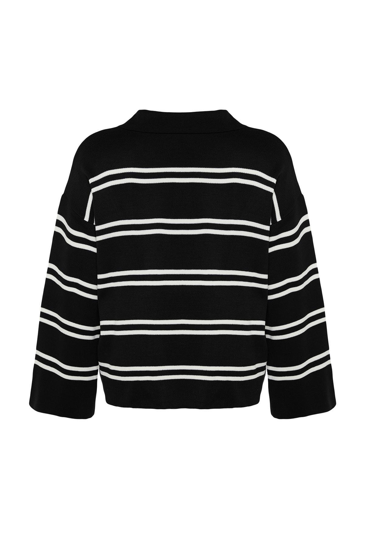 Black Striped Plus Size Sweater, , large image number 6