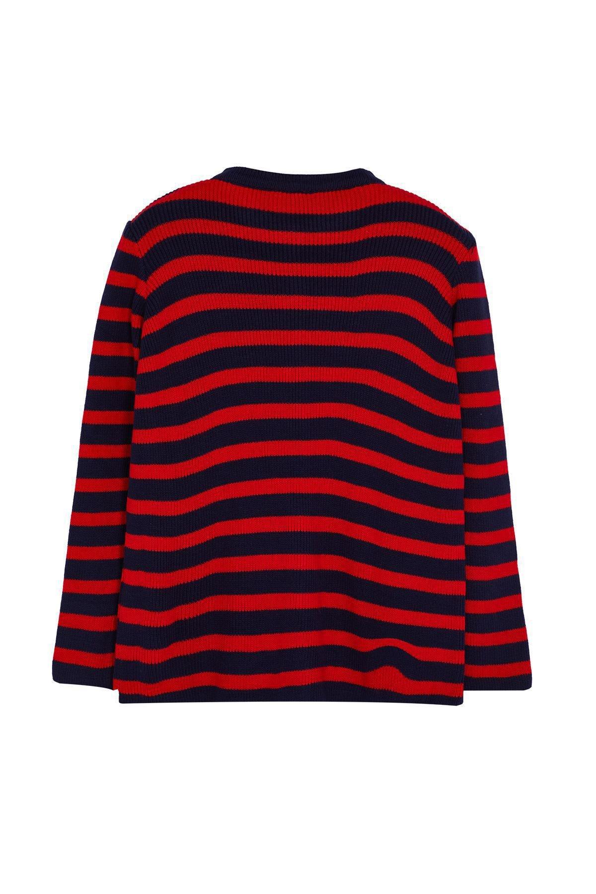 Navy-Red Knit Cardigan, Navy Blue-Red, large image number 0