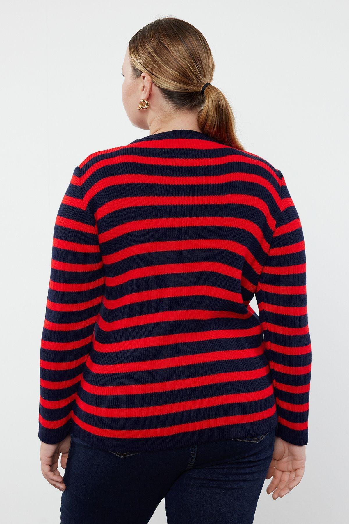 Navy-Red Knit Cardigan, Navy Blue-Red, large image number 3