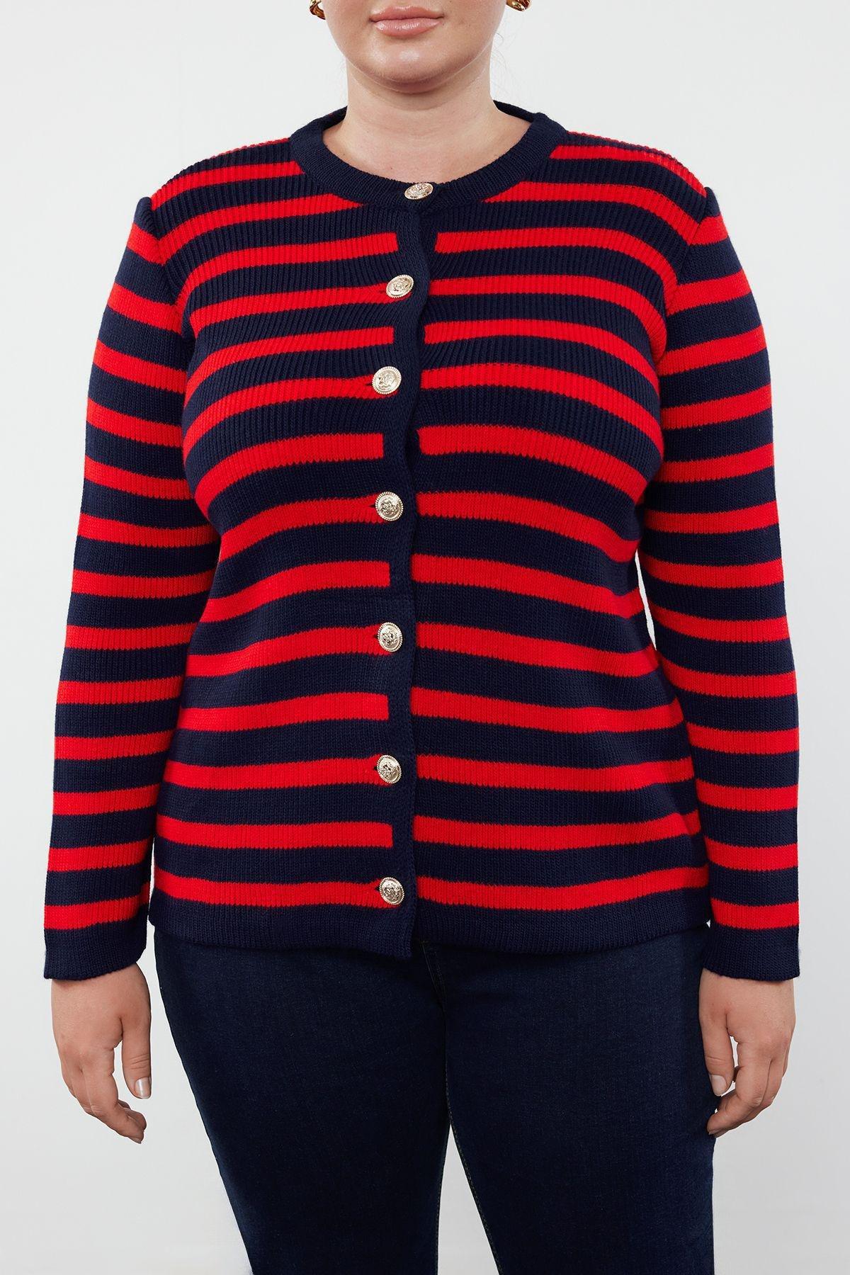 Navy-Red Knit Cardigan, Navy Blue-Red, large image number 4