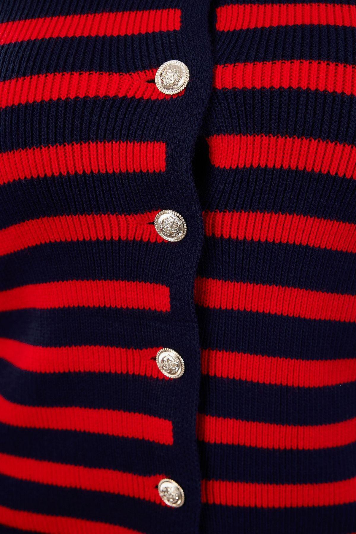 Navy-Red Knit Cardigan, Navy Blue-Red, large image number 6