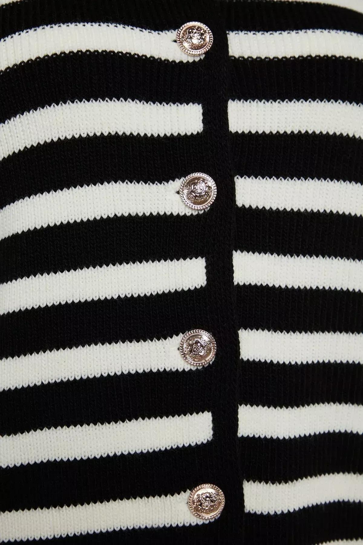 Striped Knitted Cardigan, BLACK WHITE, large image number 6