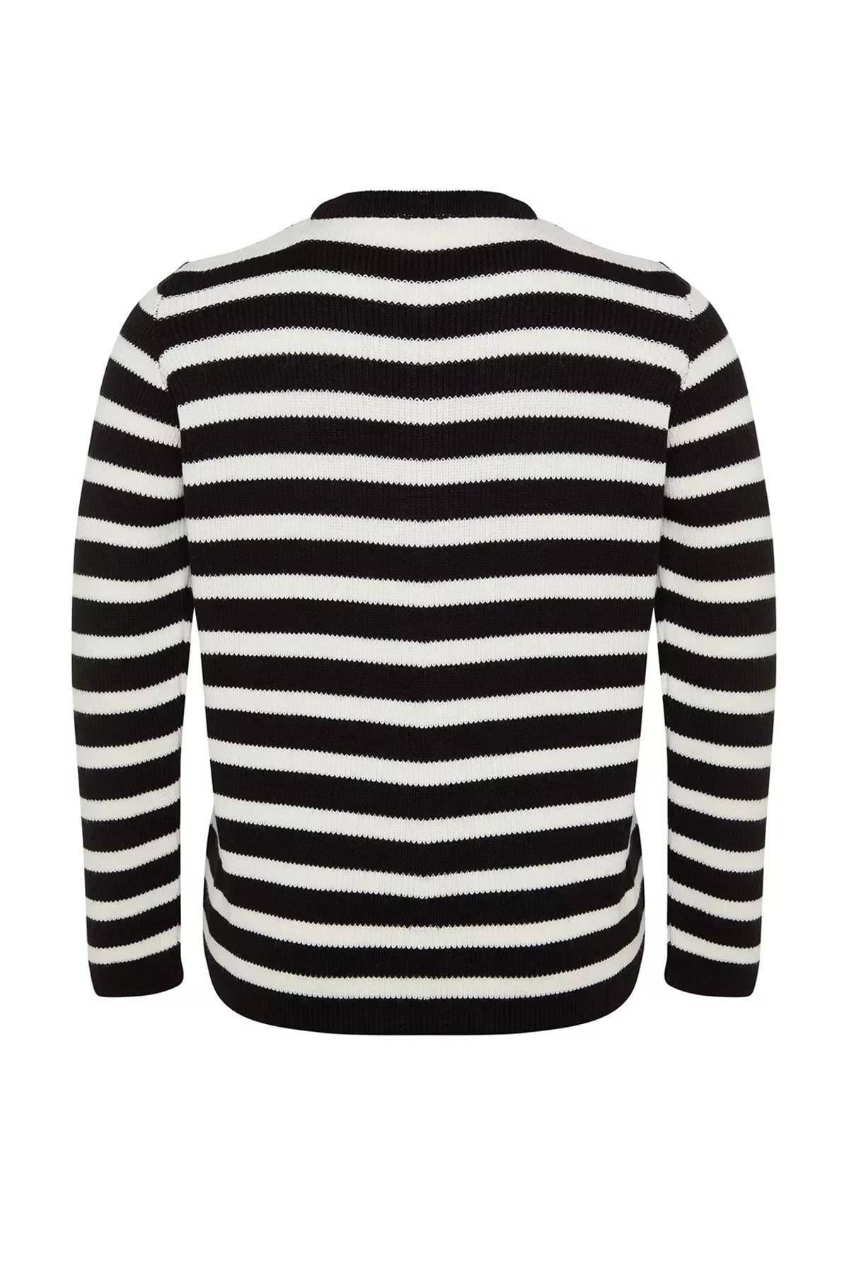 Striped Knitted Cardigan, BLACK WHITE, large image number 7