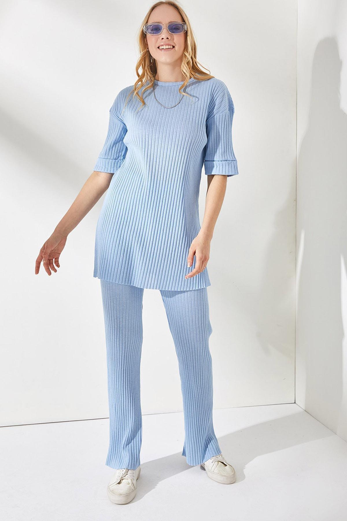 Womens Baby Blue Short Sleeve Bottom Top Lycra Suit TKM-19000191, single, , large image number 0