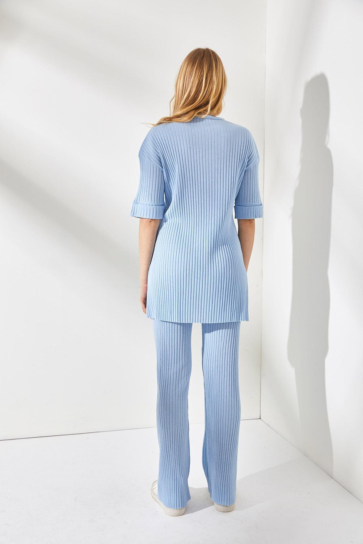Womens Baby Blue Short Sleeve Bottom Top Lycra Suit TKM-19000191, single, , large image number 4