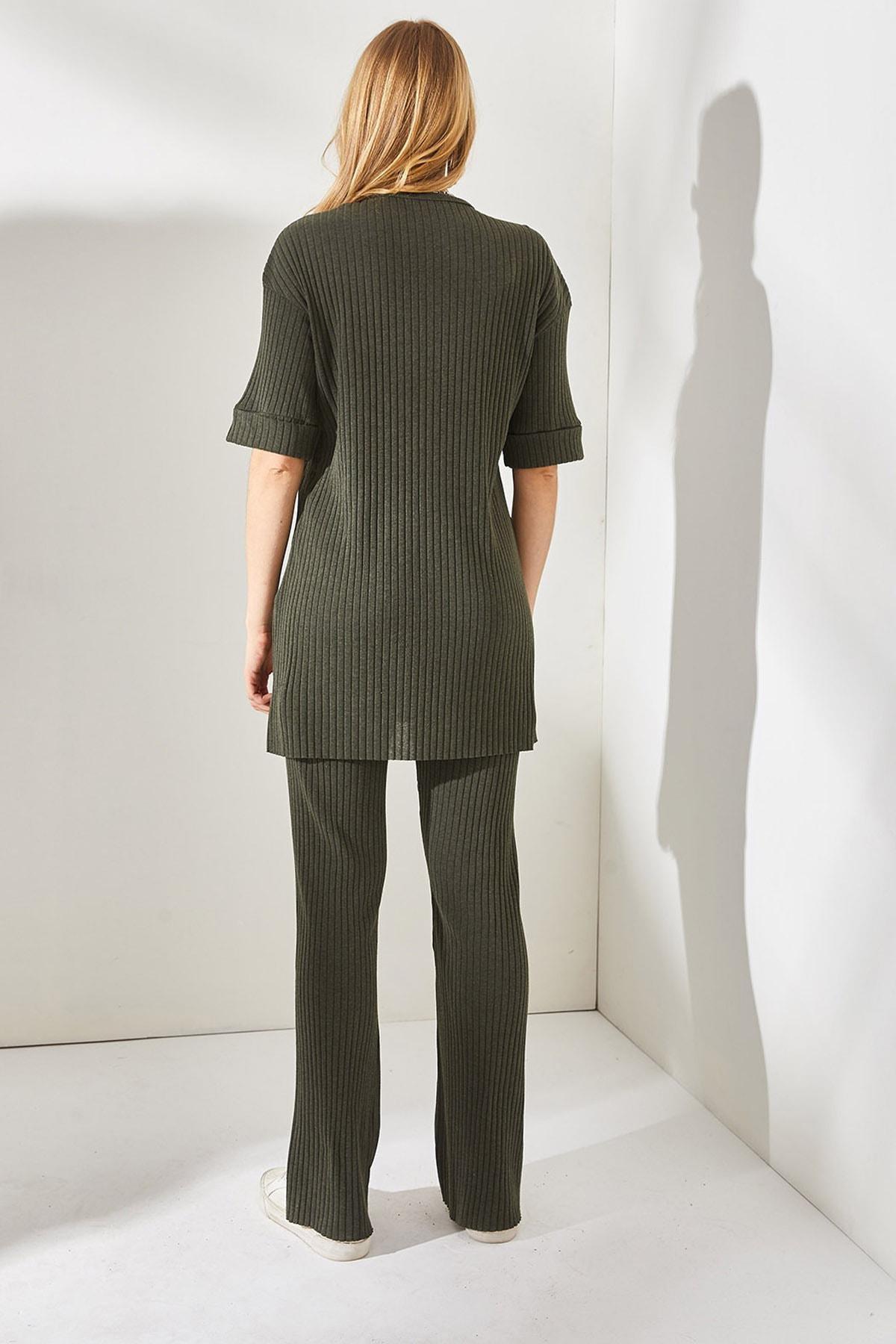 Khaki Short Sleeve Lycra Co-Ord Set, Khaki, large image number 4