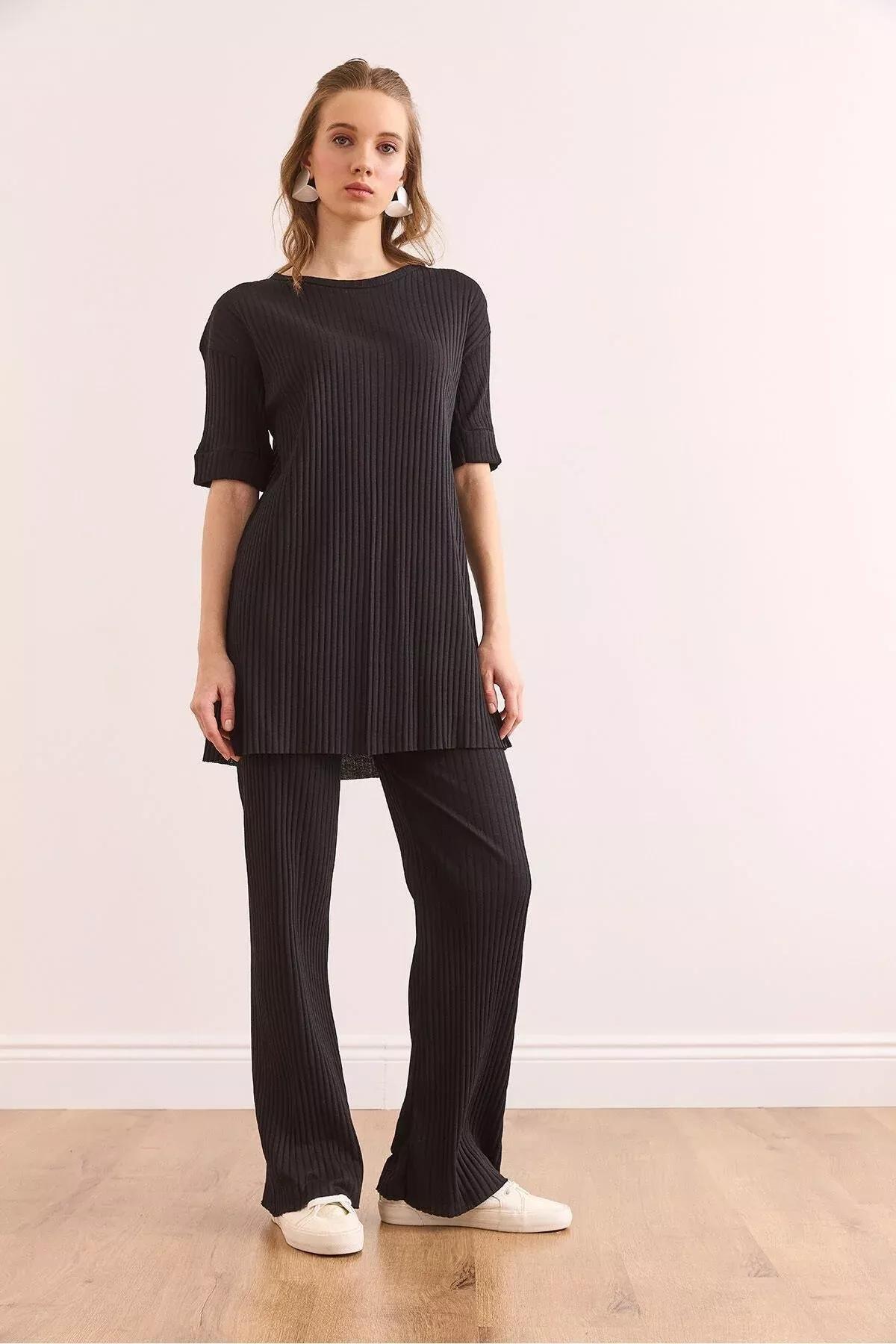 Black Short-Sleeve Lycra Co-Ord Set, BLACK, large image number 2