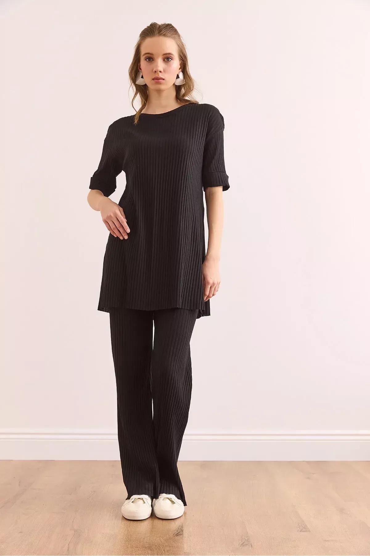 Black Short-Sleeve Lycra Co-Ord Set, BLACK, large image number 4