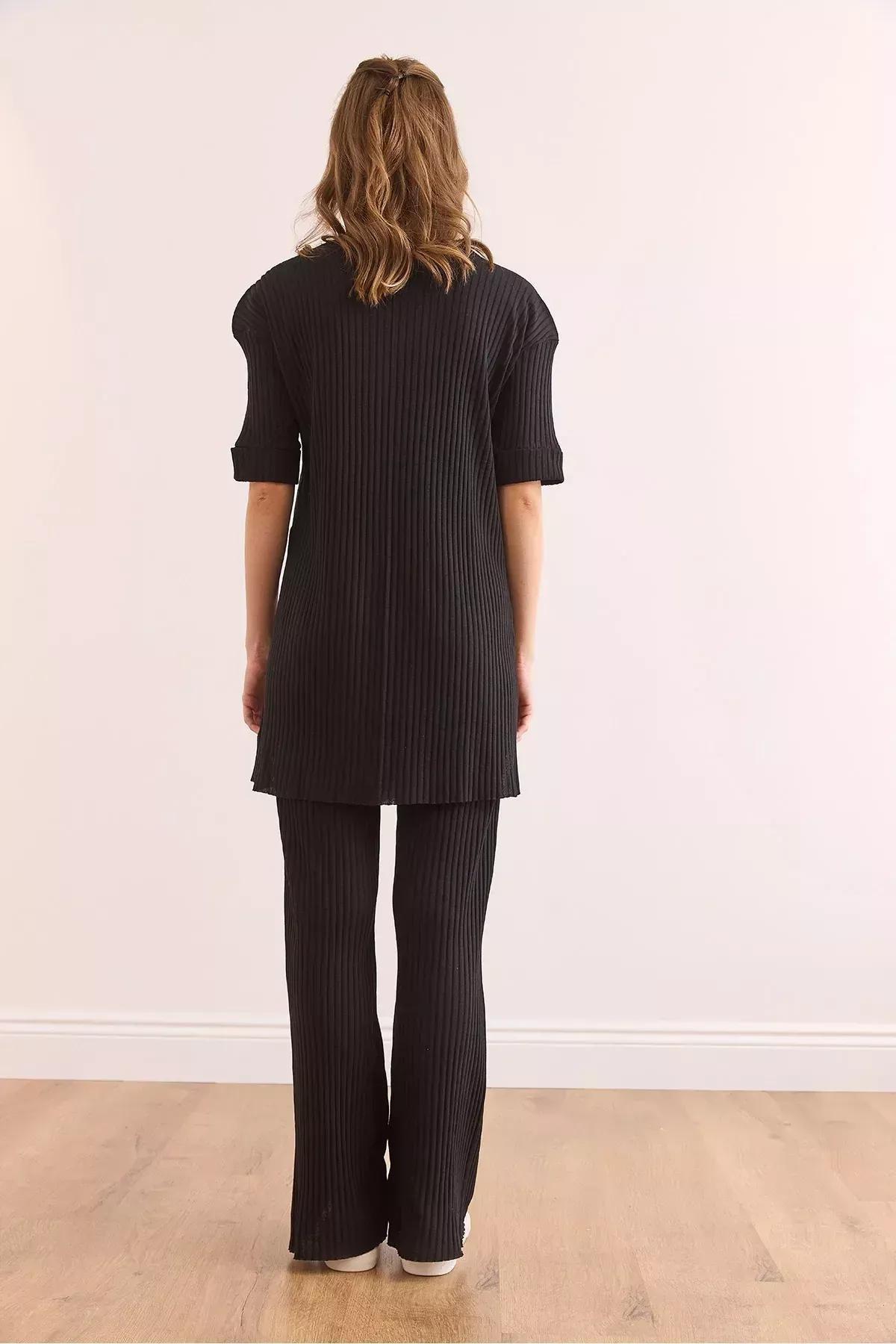 Black Short-Sleeve Lycra Co-Ord Set, BLACK, large image number 5