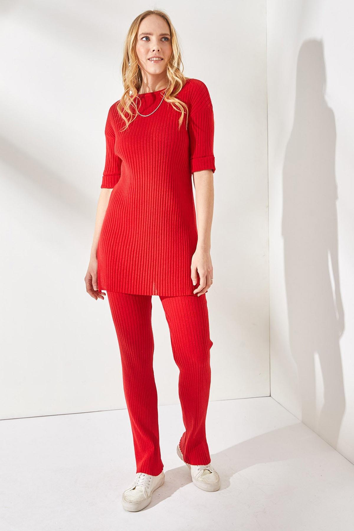 Womens Red Short Sleeve Bottom Top Lycra Suit TKM-19000191, single, Red, large image number 4