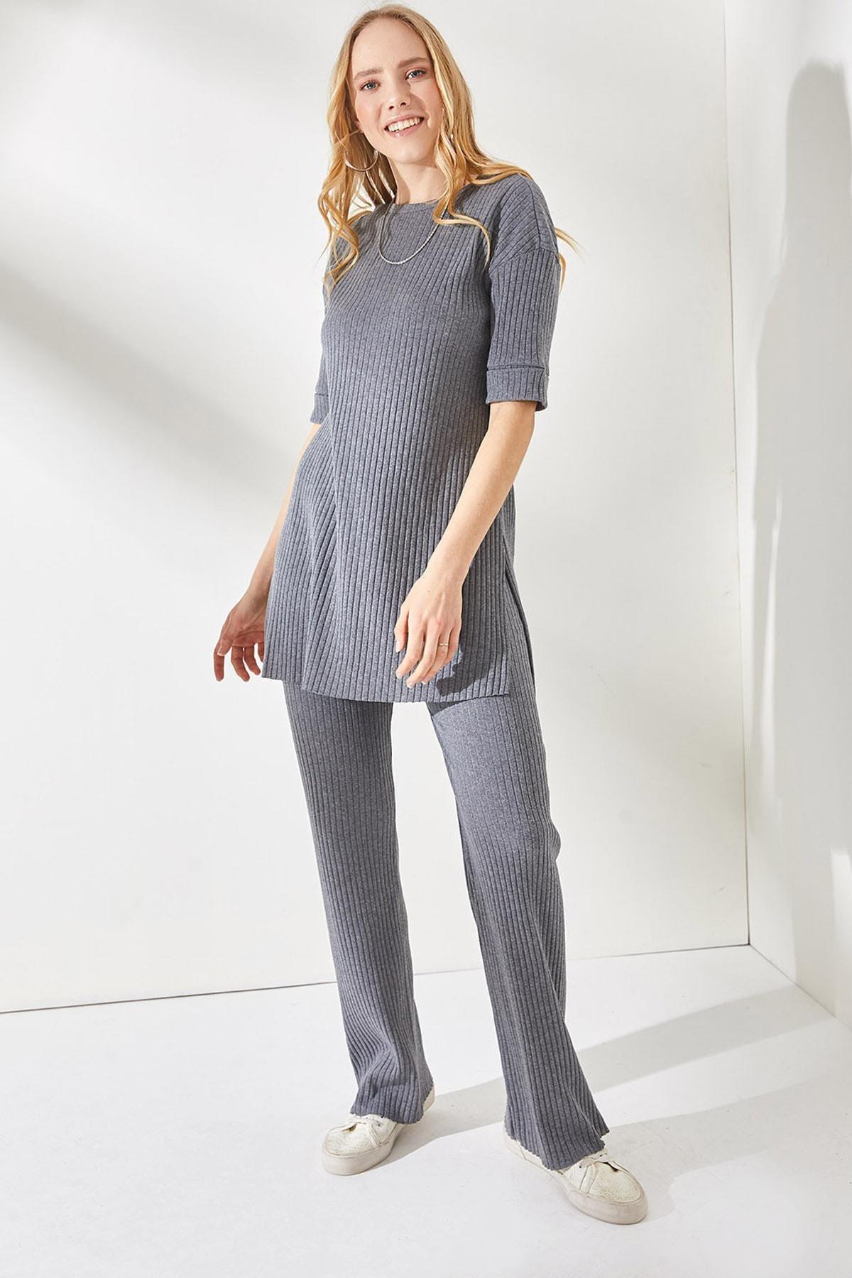 Grey Short-Sleeve Lycra Co-Ord Set, Anthracite, large image number 0