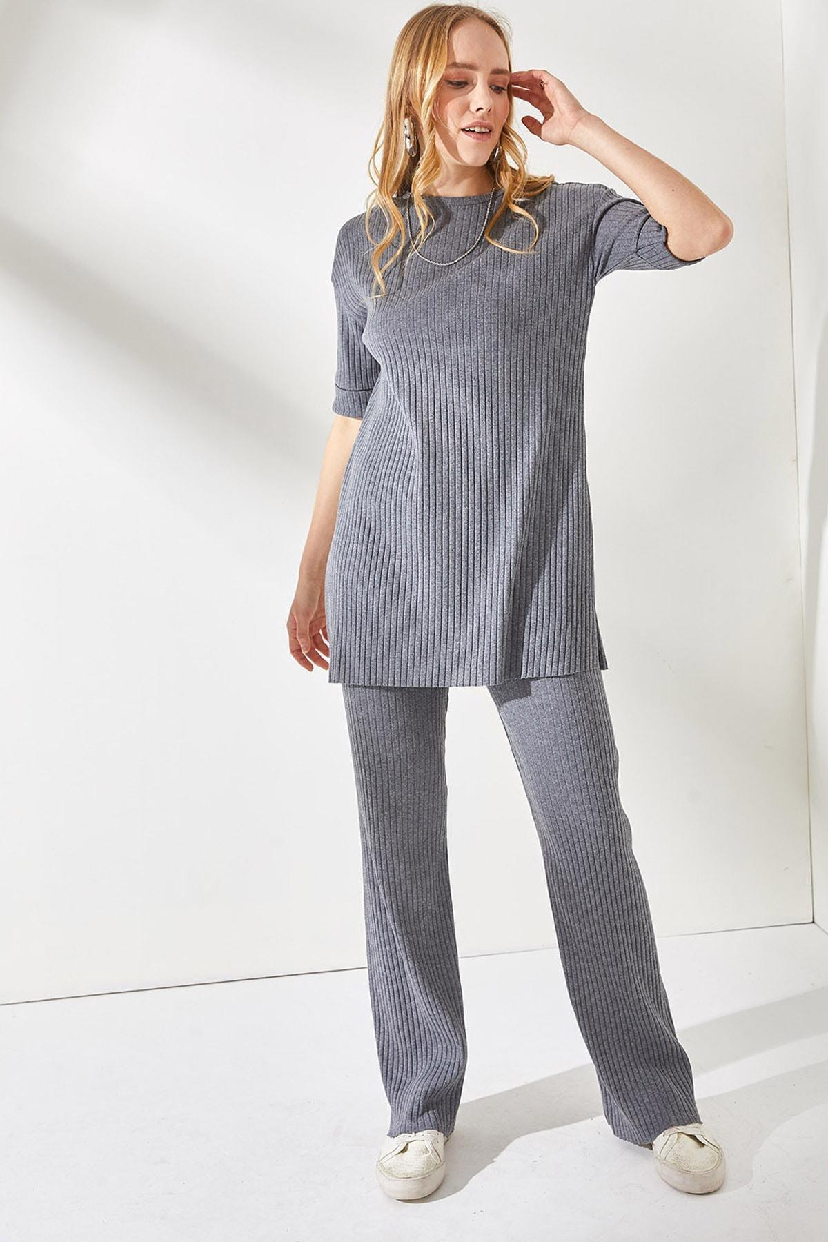 Grey Short-Sleeve Lycra Co-Ord Set, Anthracite, large image number 1