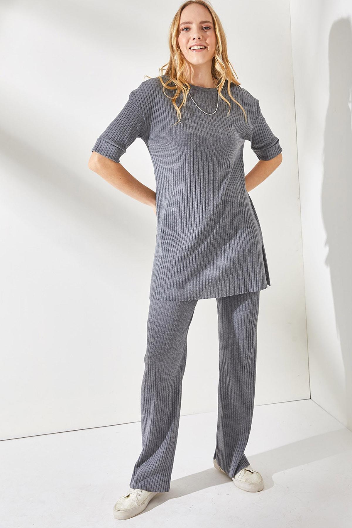 Grey Short-Sleeve Lycra Co-Ord Set, Anthracite, large image number 2