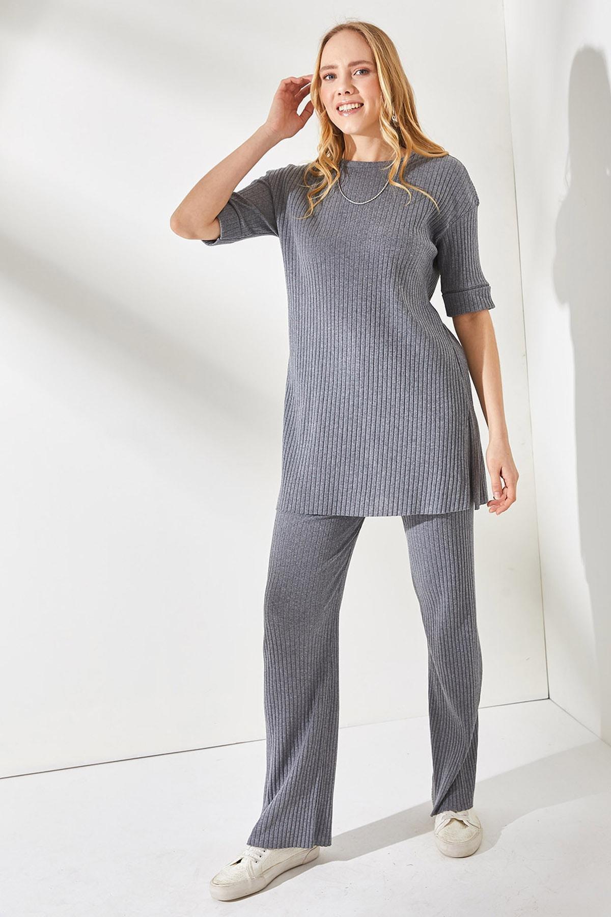 Grey Short-Sleeve Lycra Co-Ord Set, Anthracite, large image number 3