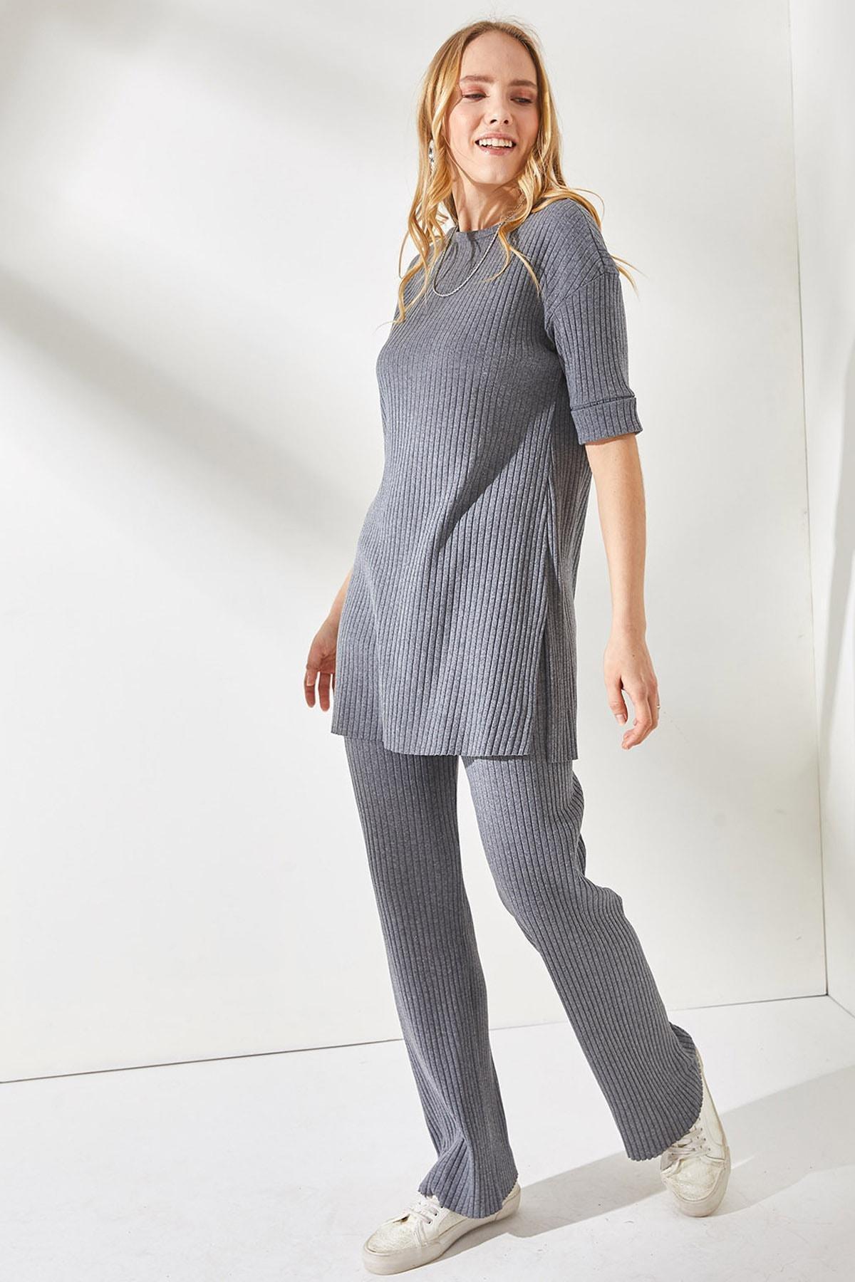 Grey Short-Sleeve Lycra Co-Ord Set, Anthracite, large image number 4