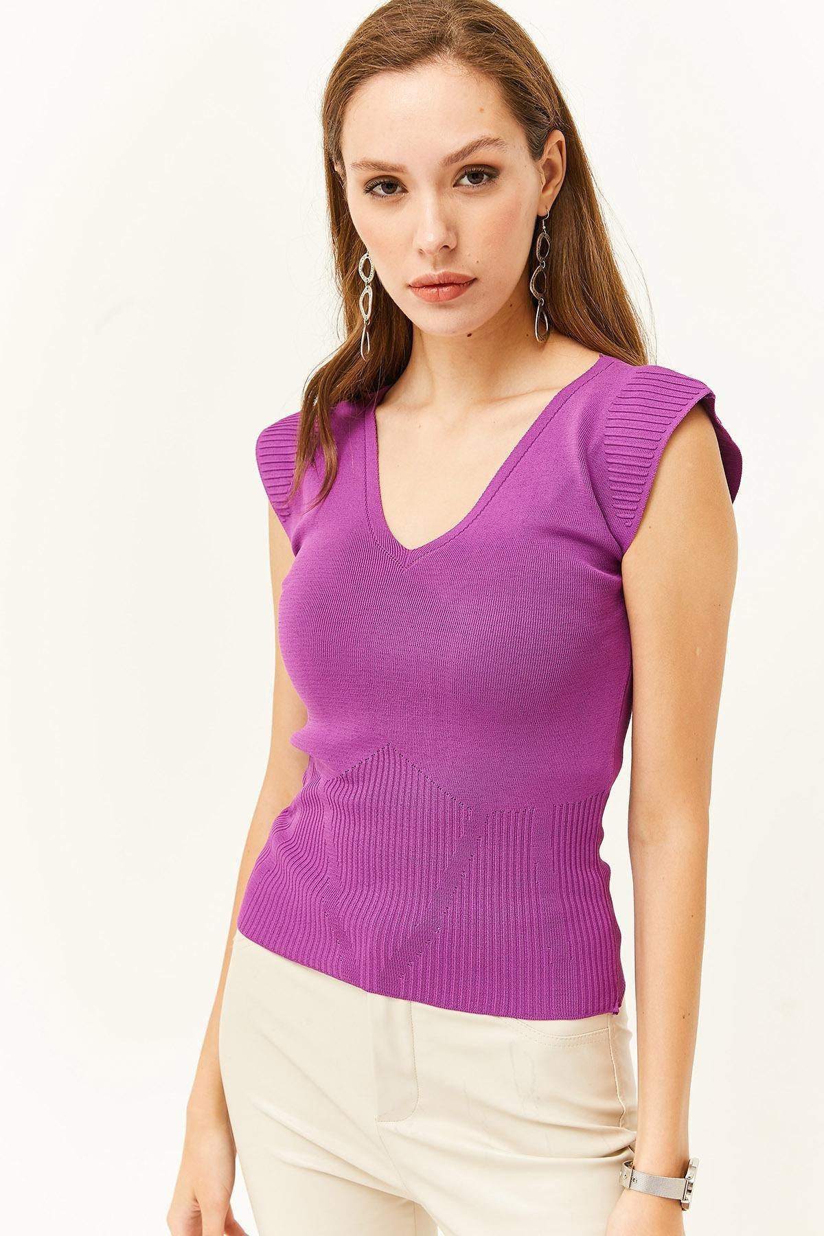 بلوزة بقصة سليم فت، بنفسجي, Purple, large image number 2