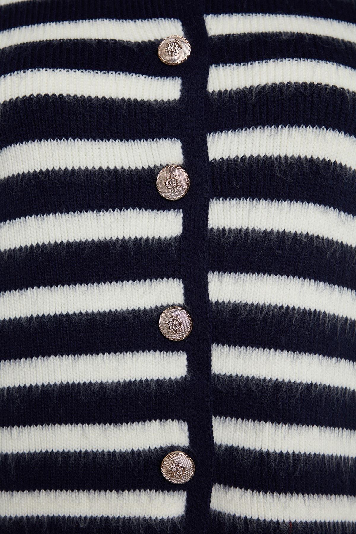 Multicolour Striped Plus Size Cardigan, Navy Blue-White, large image number 6