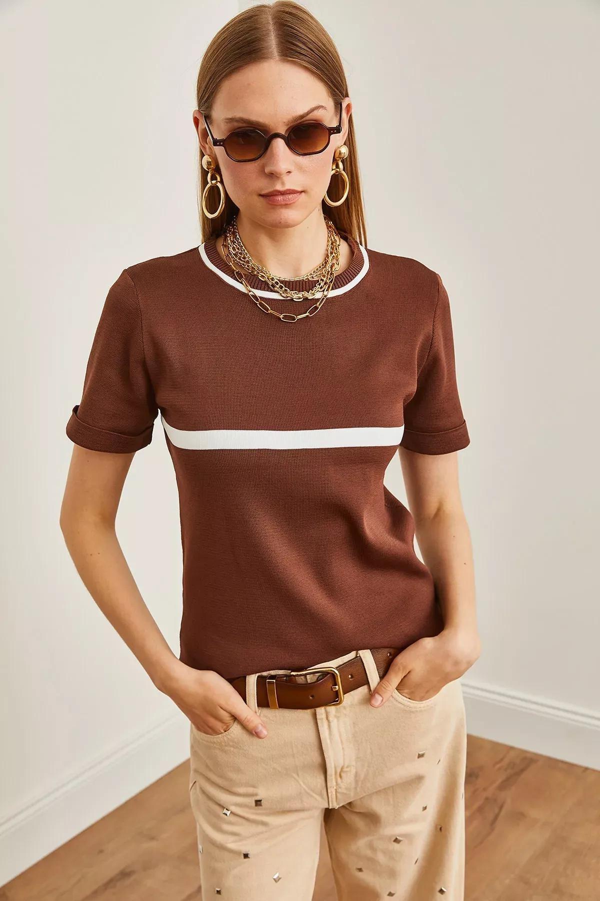 Brown Knit Blouse, BITTER COFFEE, large image number 1