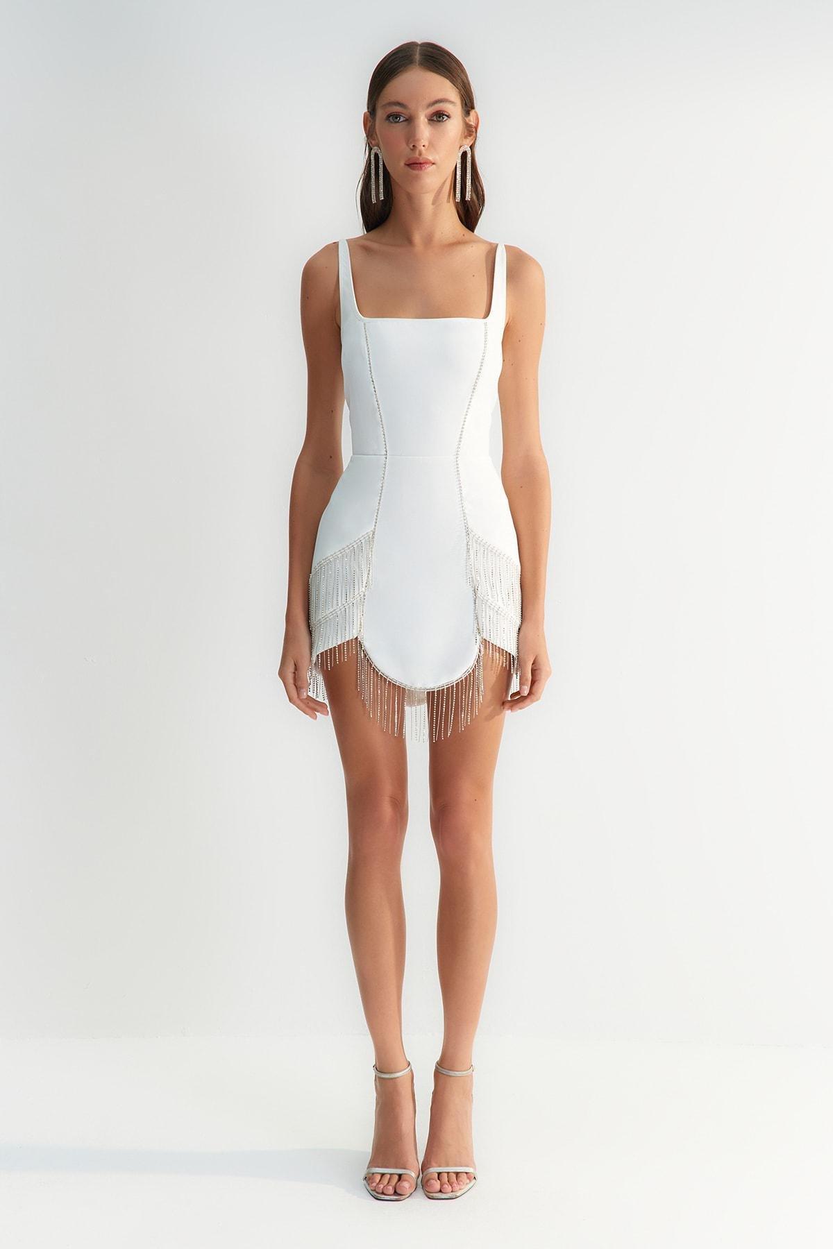 White Square Collar Bodycon Dress, , large image number 0