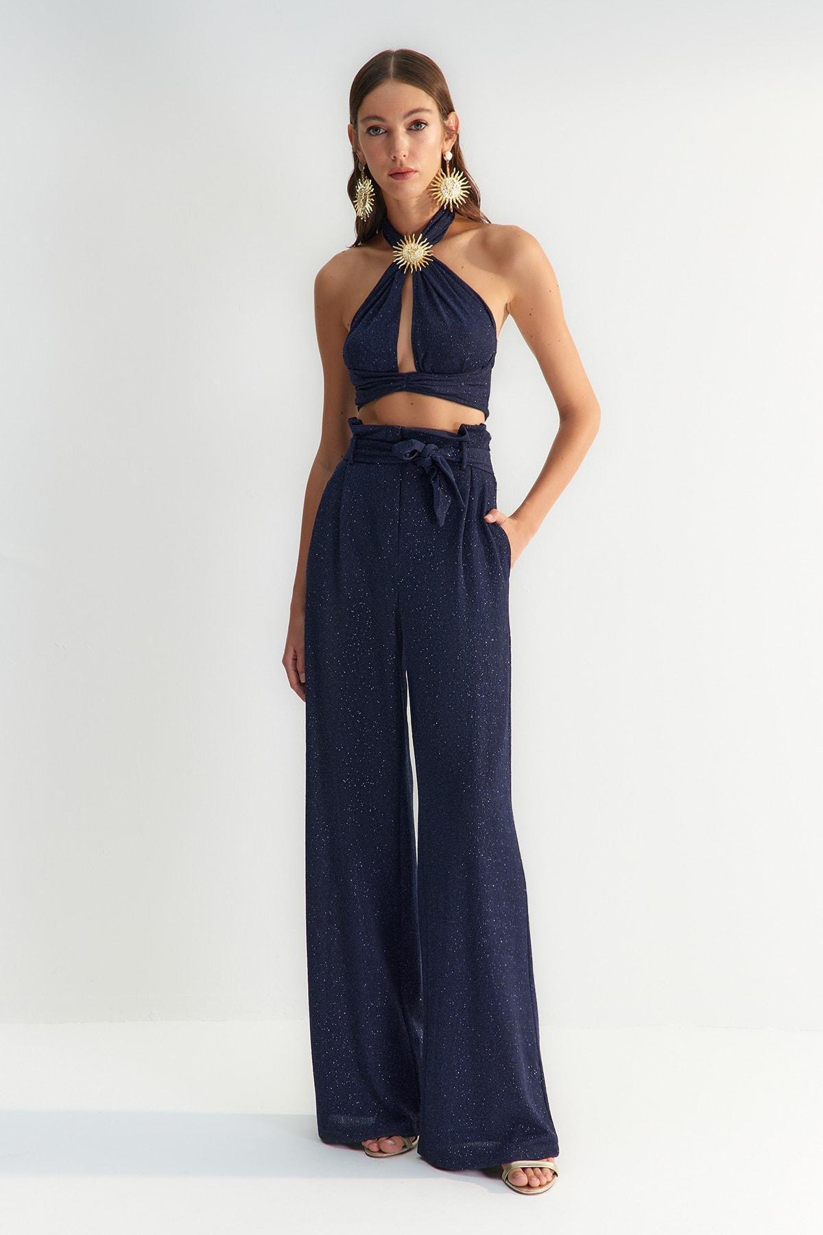 Navy Wide Leg Pants, , large image number 1