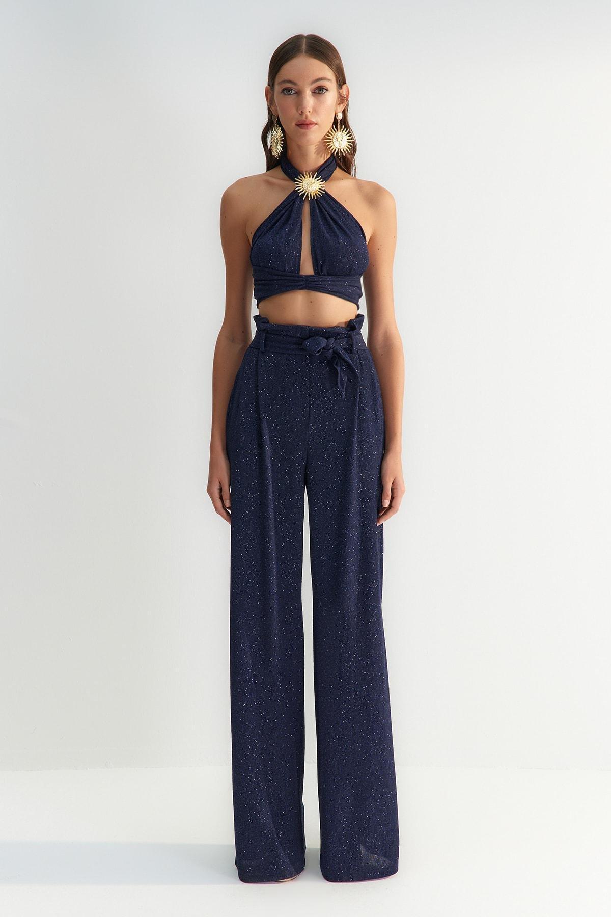 Navy Wide Leg Pants, , large image number 2