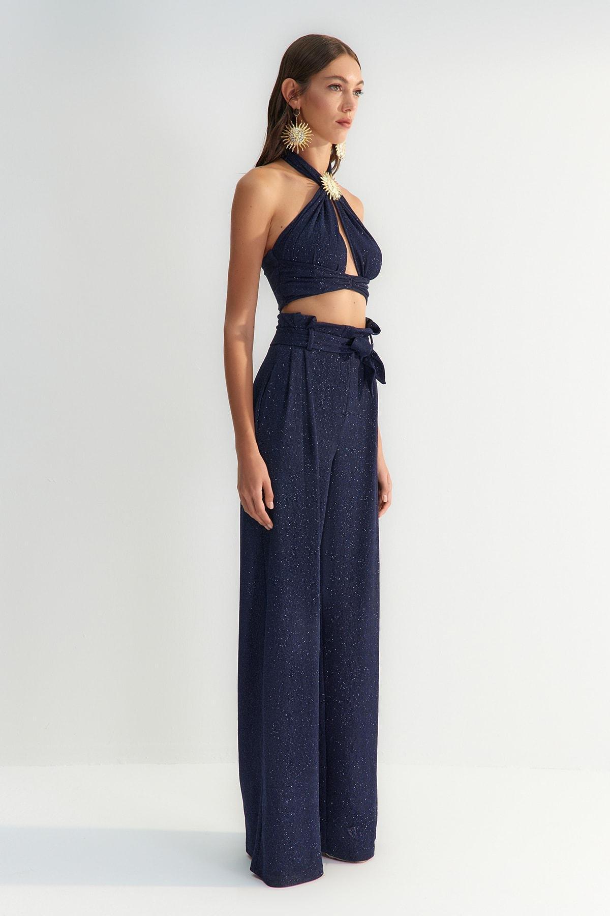 Navy Wide Leg Pants, , large image number 3