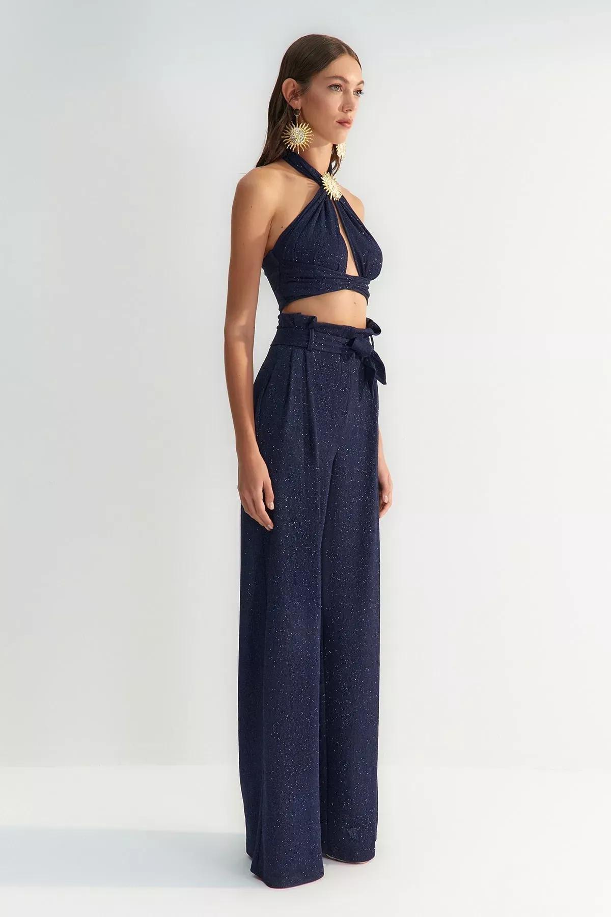 بنطال بقصة ساق عريضة، كحلي, Navy blue, large image number 3